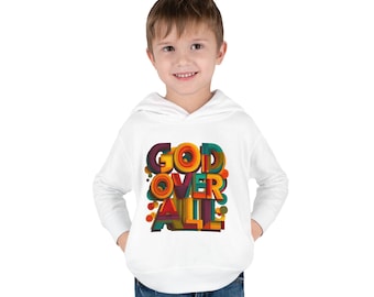 Gott über alles Kleinkind Hoodie | Christian Faith Kinder Pullover, bunter Retro-Schriftzug