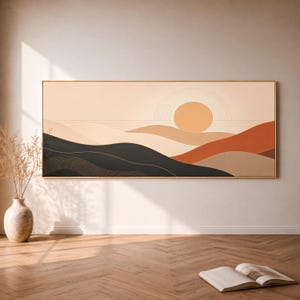 Boho Panoramic Wall Art & Samsung Frame TV Art, Terracotta Landscape Digital Download, Extra Large Horizontal Print, Minimalist Sun Poster