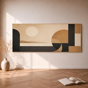 Mid Century Modern Panoramic Wall Art, Bauhaus Geometric Printable, Neutral Abstract Landscape, Minimalist Decor, Digital Download