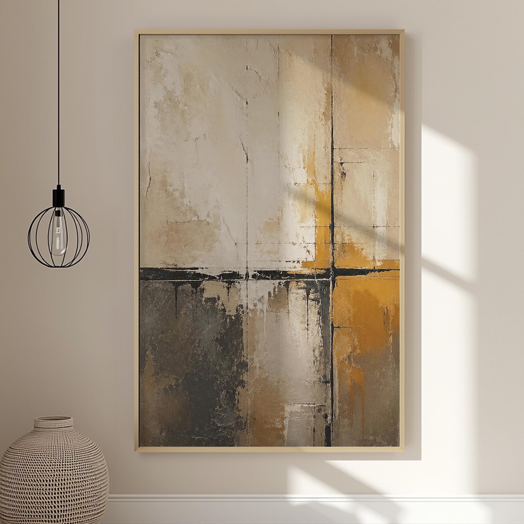 Abstract Textured Wall Art Print, Beige Ocher Modern Poster, Minimalist ...