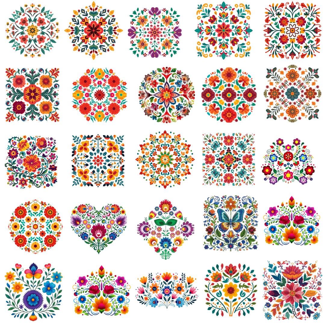 Mexican Fiesta Flowers Clipart, Vibrant Watercolor Otomi Floral ...