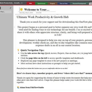 Ultimate Work Productivity and Growth Planner - OneNote Dashboard for Projects, Meetings, Templates and Personal Development