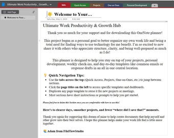 OneNote Work Productivity Planner: Projects, Meetings, Personal Growth (Digital Download)