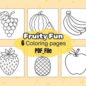 fruit Coloring Book for kids printable Fun activity for Relaxtion cute fruits to color Digital Download PDF