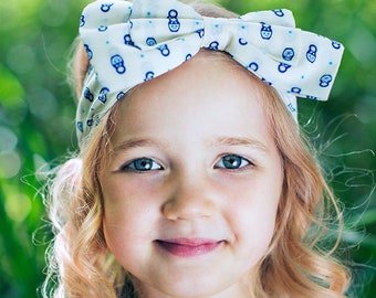 WHITE EMBROIDERED BRODERIE ANGLAISE HEADWRAP HEADBAND KNOT HAIR BOW BABY GIRLS
