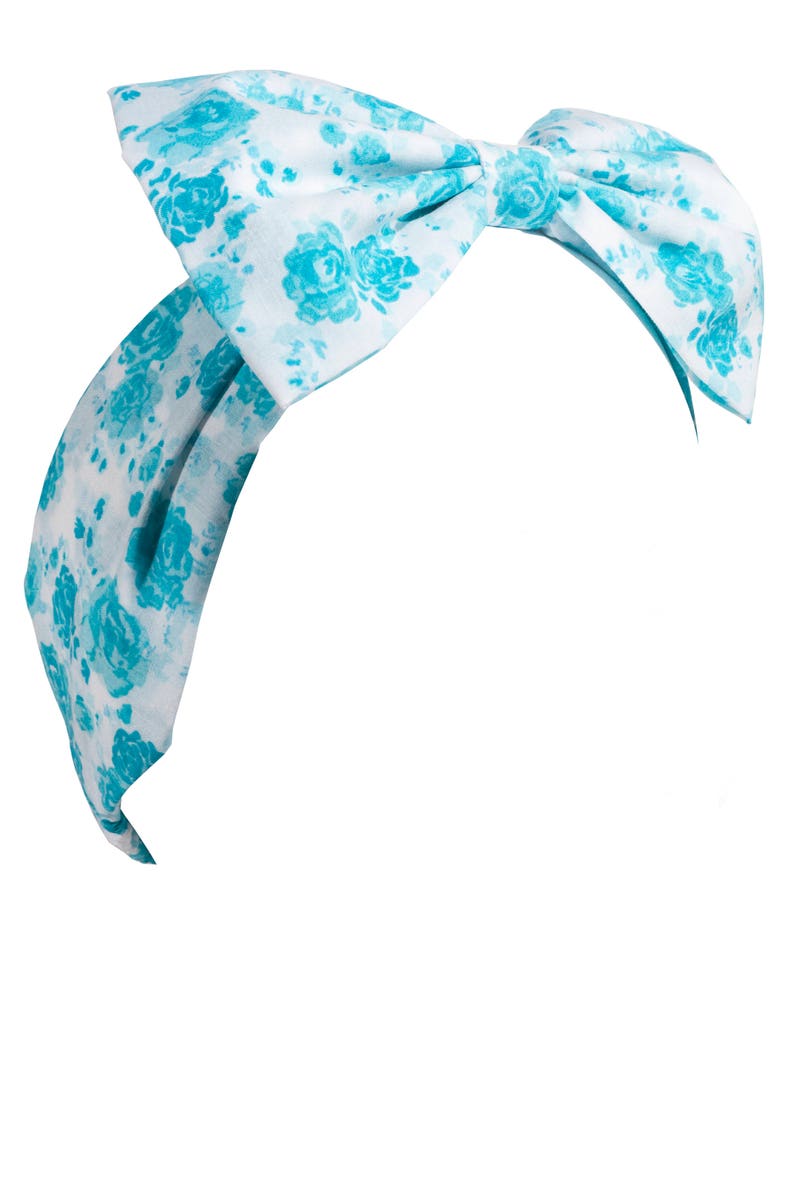 Blue Rose Bow Headband Dolly Bow Blue Bow Headband Floral Etsy