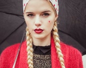 Valentine's Day Headband, Queen of Hearts Red Heart Wire Headband, Dolly Bow, Retro Pin Up Rockabilly Hair Wrap, Heart Print Hair Scarf