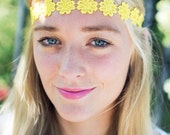 Sunshine Yellow Daisy Headband, Daisy Trim Elastic Headband, Hippie Headband, Summer Hair Accessory, Cute Hair Band