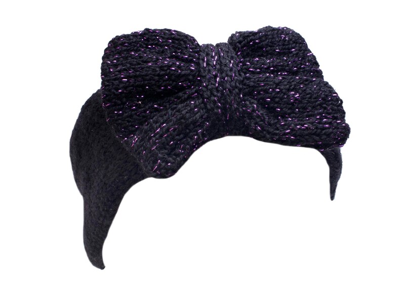 Black and Sparkly Purple Knitted Bow Headband Glitter Knitted Etsy