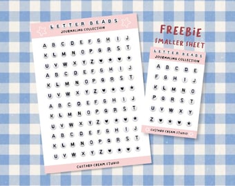 Arkusz naklejek do druku w dzienniku z koralikami i obrazkami | Naklejki z alfabetem w formie bransoletek przyjaźni | Materiały do dziennika A5 | Cyfrowy album