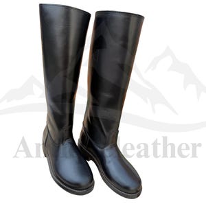 Handmade German Officer Leather Long Boot Round Toe With Leather Sole Black Color Boot, Military Boot, Men Boot, Long Boot, Officer Boot