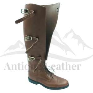 Handmade Brown Leather Riding Boots: Triple Buckle, Vintage Style