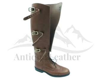 Handmade Brown Leather Riding Boots: Triple Buckle, Vintage Style