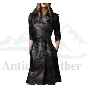 Women Leather Trench Coat, Leather Trench Coat with Belt, Leather Trench Coat Women&#39;s Black Leather Handmade Genuine Sheep Leather Coat