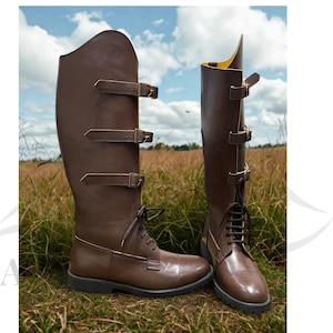 Handmade Leather Horse Riding Boots: Buckle Detail, Goodyear Welted