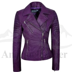 Women's Genuine Lambskin Purple Leather Jacket, Leather Jacket Women, Slim Fit Biker Jacket, Women’s Real Leather Jacket, Gift For Her