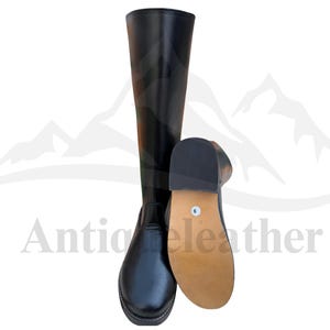 Military Boot, Men Boot, Long Boot, Officer Boot, Handmade German Officer Leather Long Boot Round Toe With Leather Sole Black Color Boot