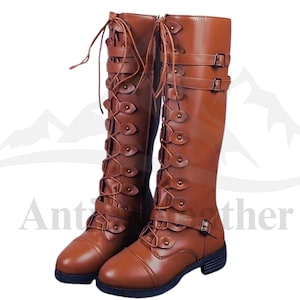 Leather Lace-Up Combat Boots: Gothic Military Cosplay, Custom Fit