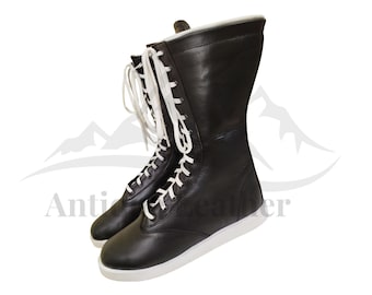 Botas de lucha de cuero hechas a mano: diseño profesional con cordones