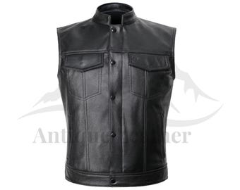 Gilet en cuir véritable pour homme, gilet de motard vintage fait main, gilet en cuir de style cowboy occidental pour homme, gilet en cuir véritable pour homme