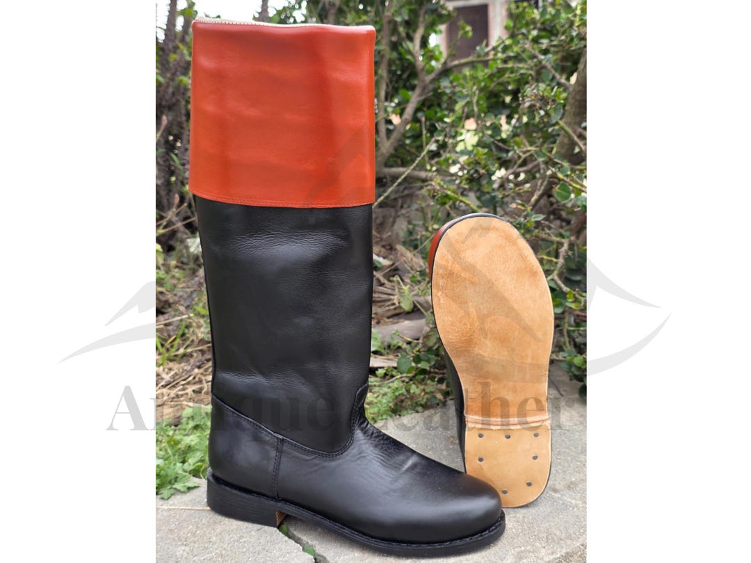 Revolutionary War Style Black Leather Tall Boots, Colonial Riding Boots ...