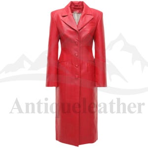 Women&#39;s Red Sheep Leather Trench Coat: Custom Fit Winter Outerwear