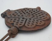 Antique waffle iron, Heart shaped mold, Kitchen and fireplace wall decor.