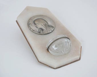Holy water font, Religious gifts, Marble wall hanging stoup, French religious antiques.