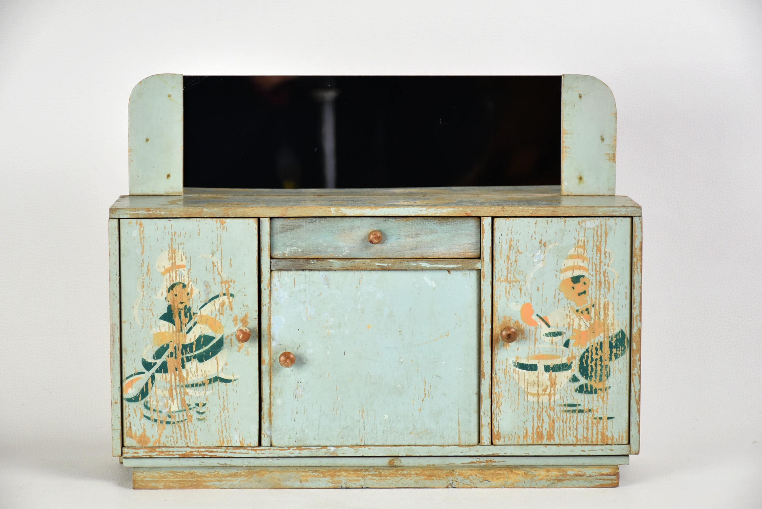 Buffet Miniature Ancien En Bois Pour Poupée, Art Populaire, Cuisine Vintage