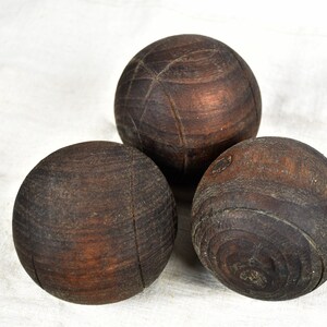 Vintage wooden balls Petanque boules Gift for men Set of three image 10