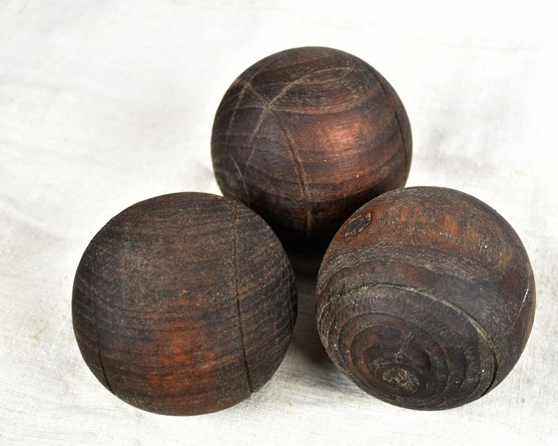 Vintage wooden balls Petanque boules Gift for men Set of three image 10