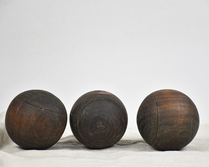 Vintage wooden balls Petanque boules Gift for men Set of three image 4