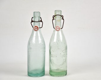 Vintage glass lemonade bottles with Porcelain stopper - Vase centerpiece - Kitchen shelf decor - Barware gift