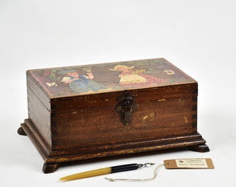 Wooden box with compartment storage : Jewelry - Sewing vintage gift mother day