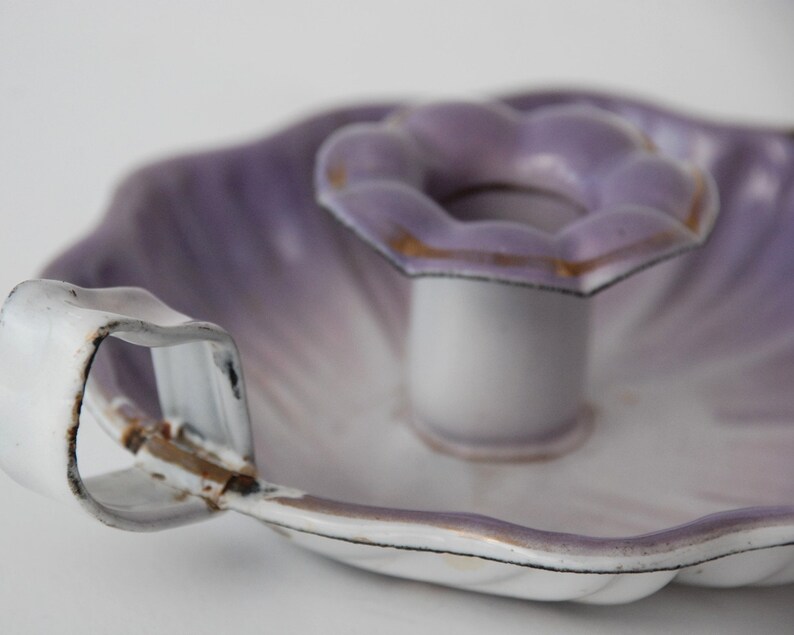 Parma mauve chamberstick Violet enamel candle holder Bedroom decor.