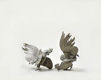 Figurka koguta walczącego z metalu w stylu vintage – stop metali – wystrój domu wiejskiego