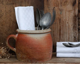 Antique earthenware confit pot, Rillettes jar, Stoneware farmhouse kitchen decor rustic.