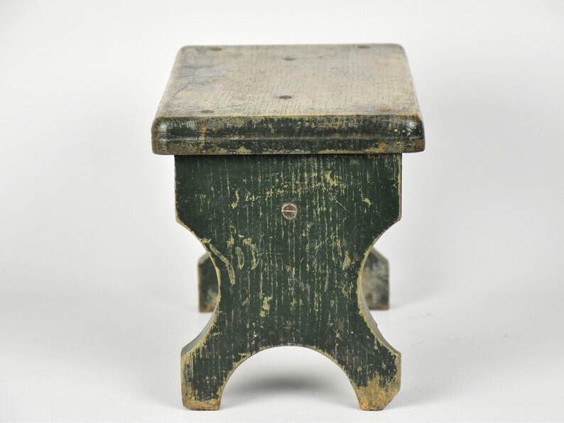 Vintage Dark Green Wooden Stool – Rustic French Farmhouse Plant Stand ...