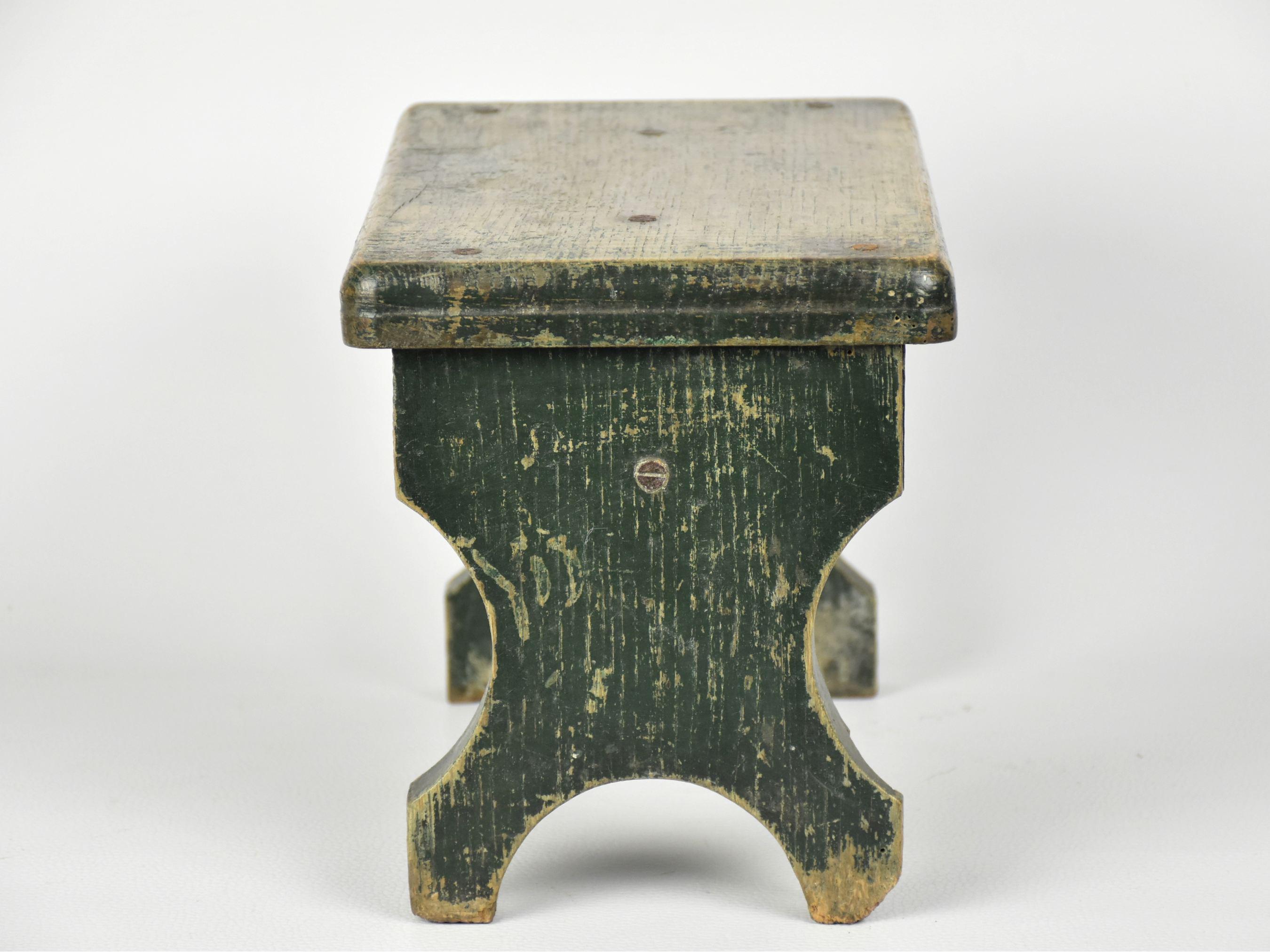 Vintage Dark Green Wooden Stool – Rustic French Farmhouse Plant Stand ...
