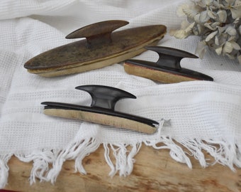 French Nails Buffer Polisher : Vintage manicure tools - Ebony wood with chamois leather Mother's day gift