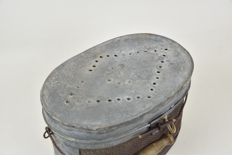 Zinc life bait bucket : Vintage gift for fisherman Farmhouse decorative storage basket image 6