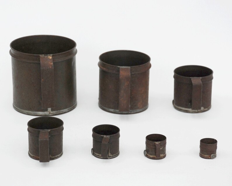 Very Old Rusted Cups French Antique Metal Measuring Cups Set - Industrial Farmhouse Shelf ...