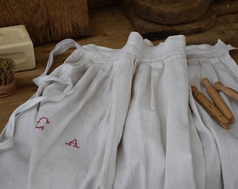 1940s Linen Monogram AC Apron Hand Embroidered French Vintage Chef Gift