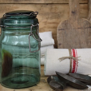 Vintage green glass jar Linen tea towel and tartlets mold Mother's day gift cooking lover image 1