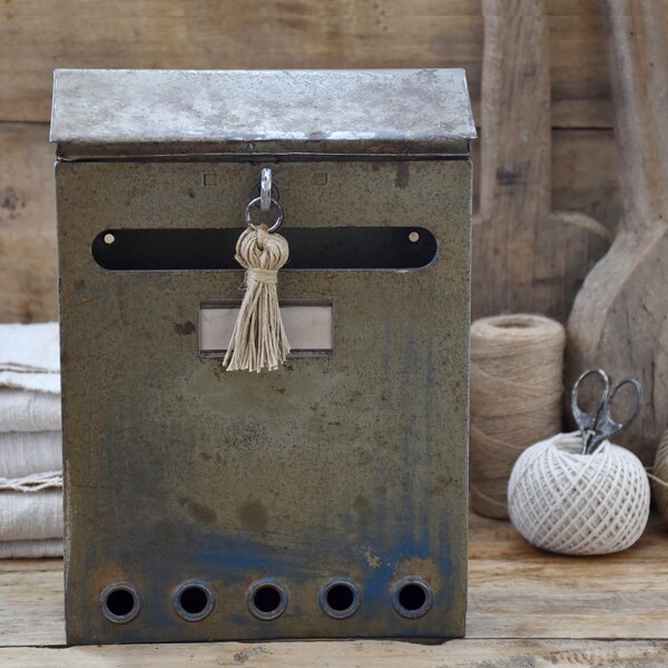 Vintage metal mailbox with key, Garden gate decor, Farmhouse and industrial loft decor