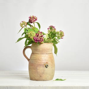 Pichet en grès beige - Pot terre cuite ou vase vintage pour cuisine maison de campagne