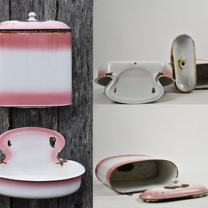 Vintage white and pink enamel wall fountain, Outdoor sink, Garden planter, Bathroom, kitchen and laundry decor image 6