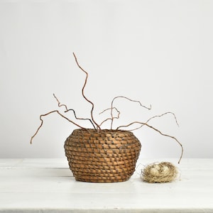 Cesta pequeña de paja de centeno - Cuenco rústico tejido a mano con espiral para decoración campestre francesa