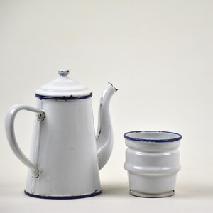 Small white enamel coffee pot : Vintage barware gift Farmhouse kitchen decor image 6