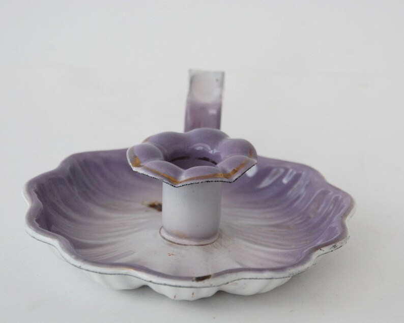 Parma mauve chamberstick Violet enamel candle holder Bedroom decor.